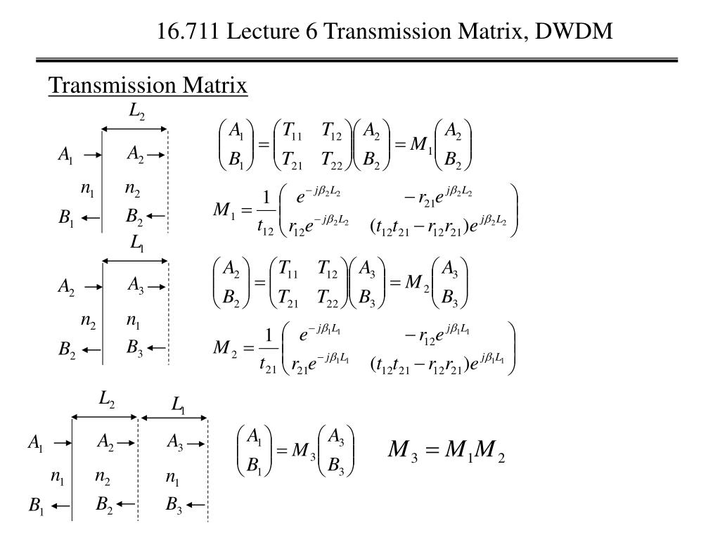 PPT 16.711 Lecture 6 Transmission Matrix, DWDM PowerPoint
