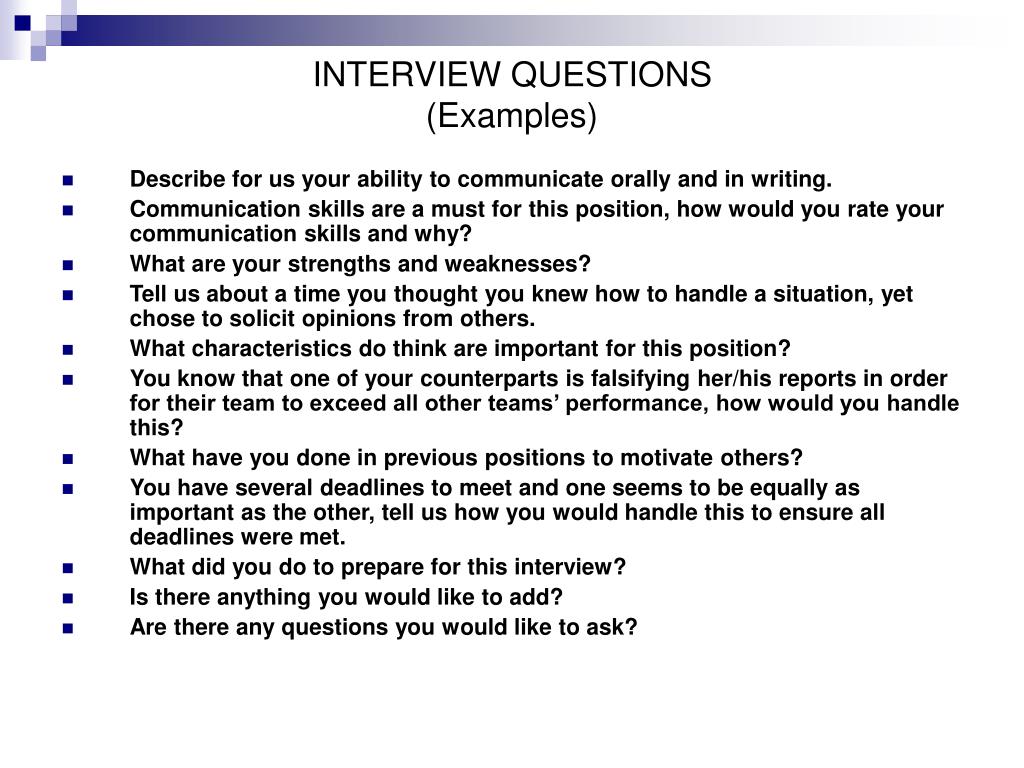 PPT INTERVIEW QUESTIONS (Examples) PowerPoint Presentation, free