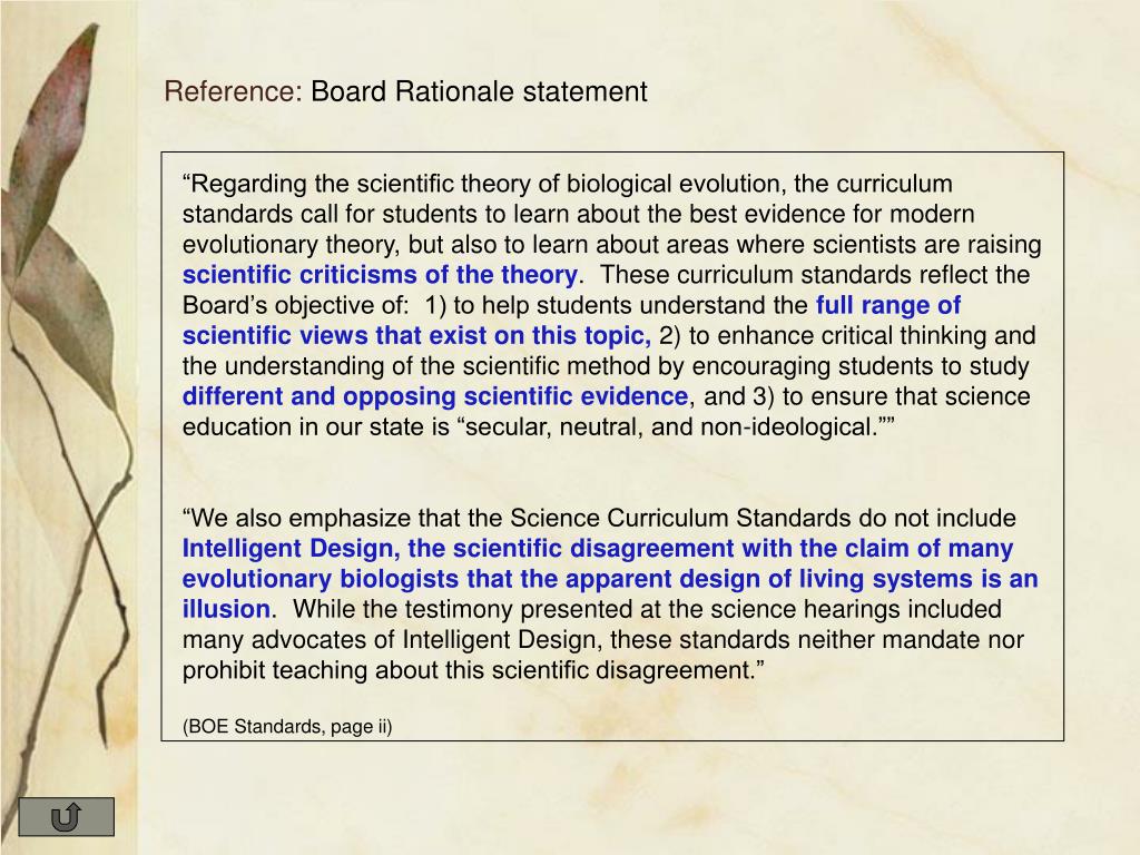 PPT Using the criteria of the Dover decision, would the Kansas