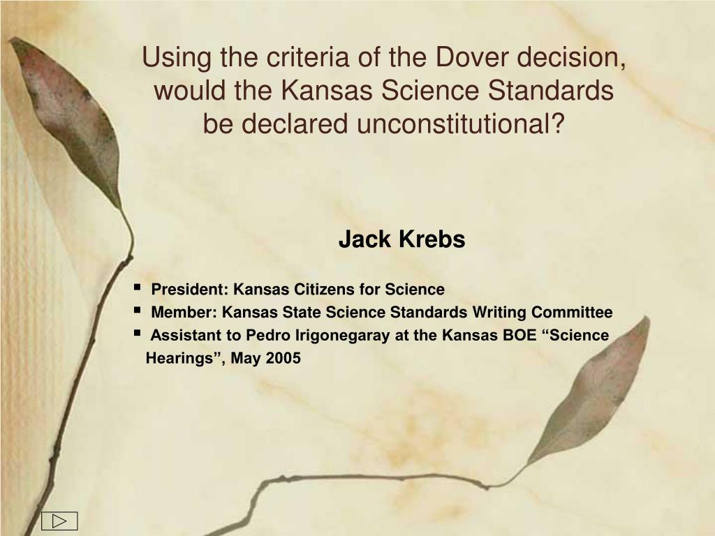 PPT Using the criteria of the Dover decision, would the Kansas