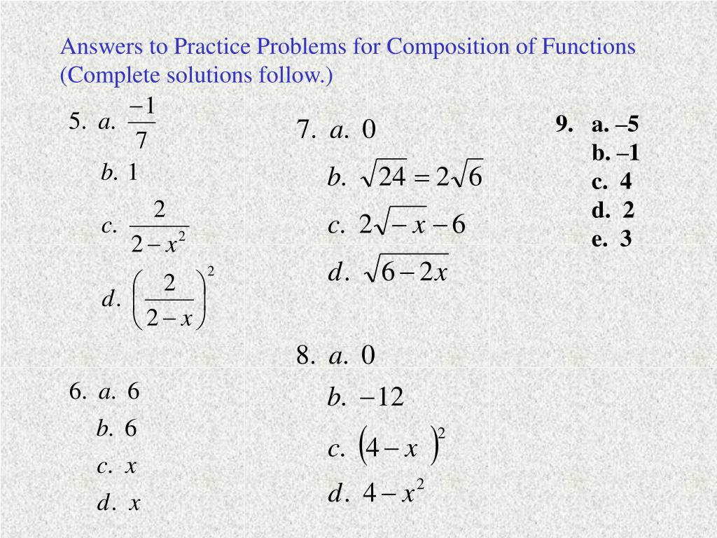 PPT - Practice Problems: The Composition of Functions Work problems on