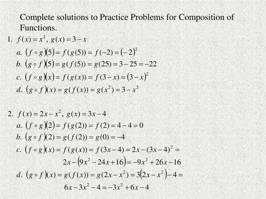 PPT - Practice Problems: The Composition of Functions Work problems on