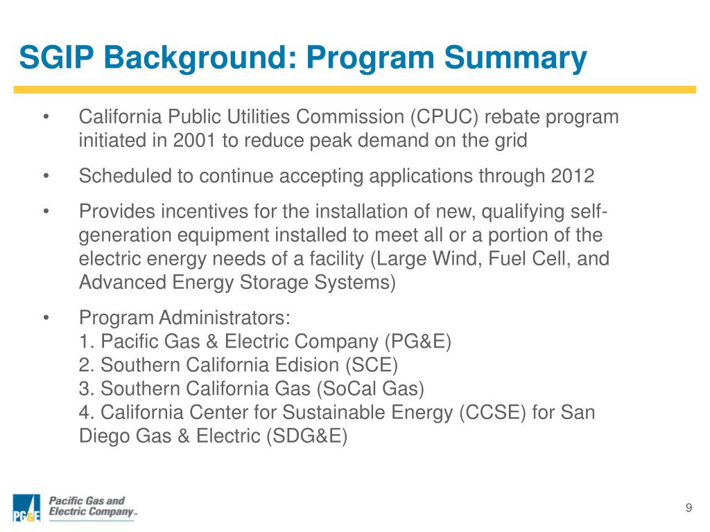 PPT PG&E Self Generation Incentive Program (SGIP) PowerPoint