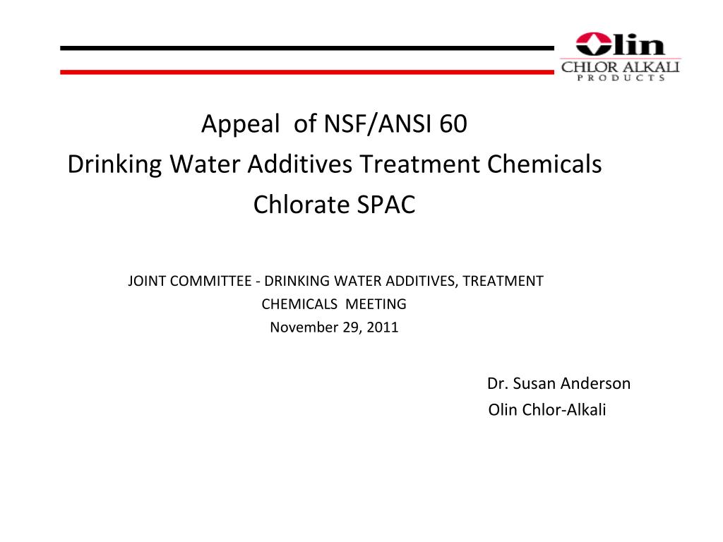 PPT Appeal of NSF/ANSI 60 Drinking Water Additives Treatment