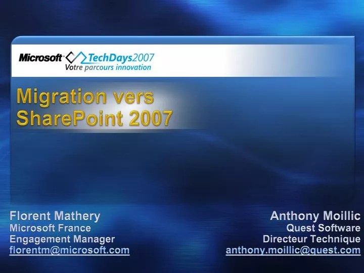 PPT Migration vers SharePoint 2007 PowerPoint Presentation, free