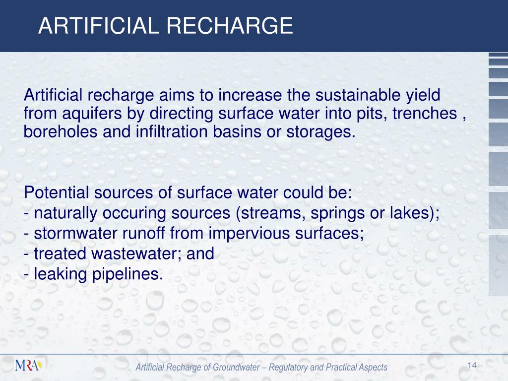 PPT Artificial Recharge of Groundwater Regulatory and Practical