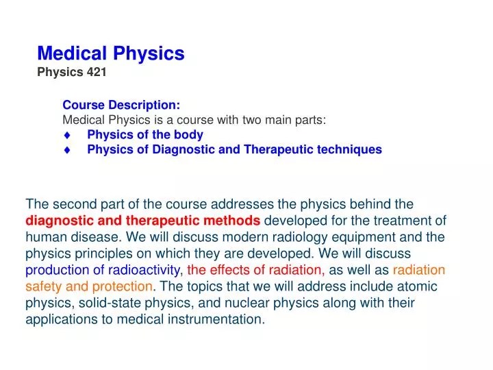 PPT Medical Physics Physics 421 PowerPoint Presentation ID762726