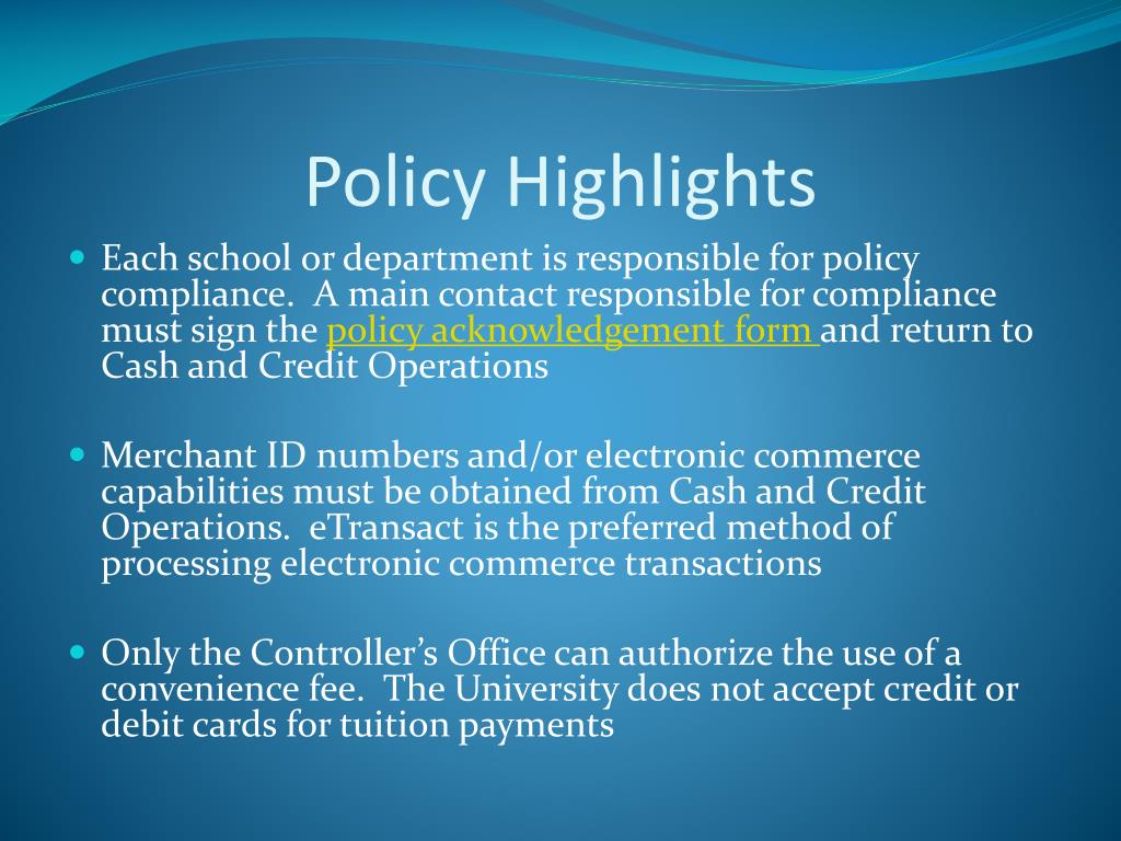 PPT Credit and Debit Card Acceptance Policy and e Transact