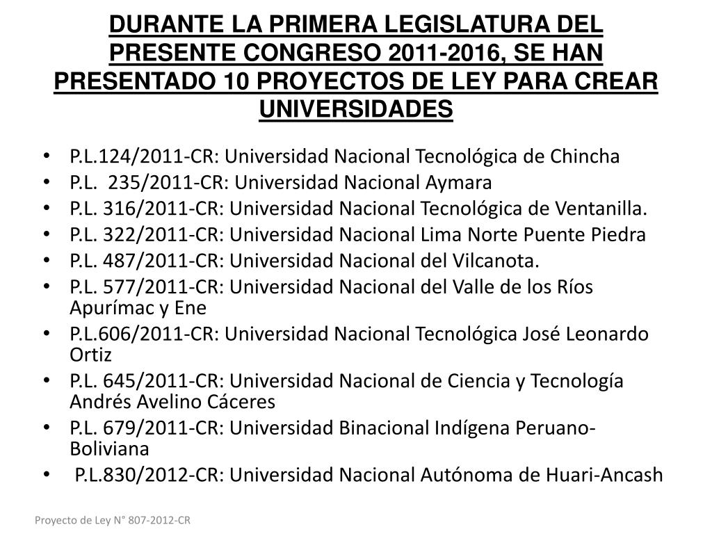 PPT PROYECTO DE LEY DE MORATORIA TEMPORAL DE CREACIÓN DE