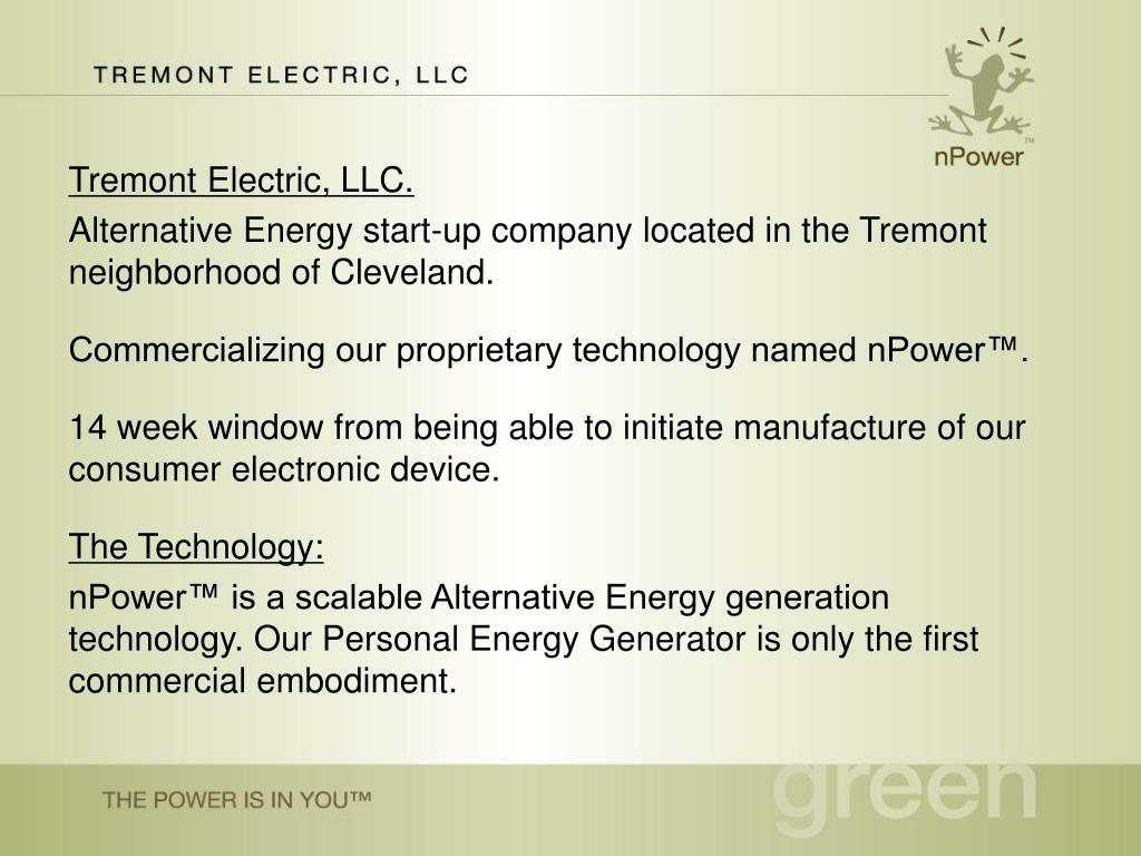PPT Tremont Electric, LLC. Alternative Energy startup company