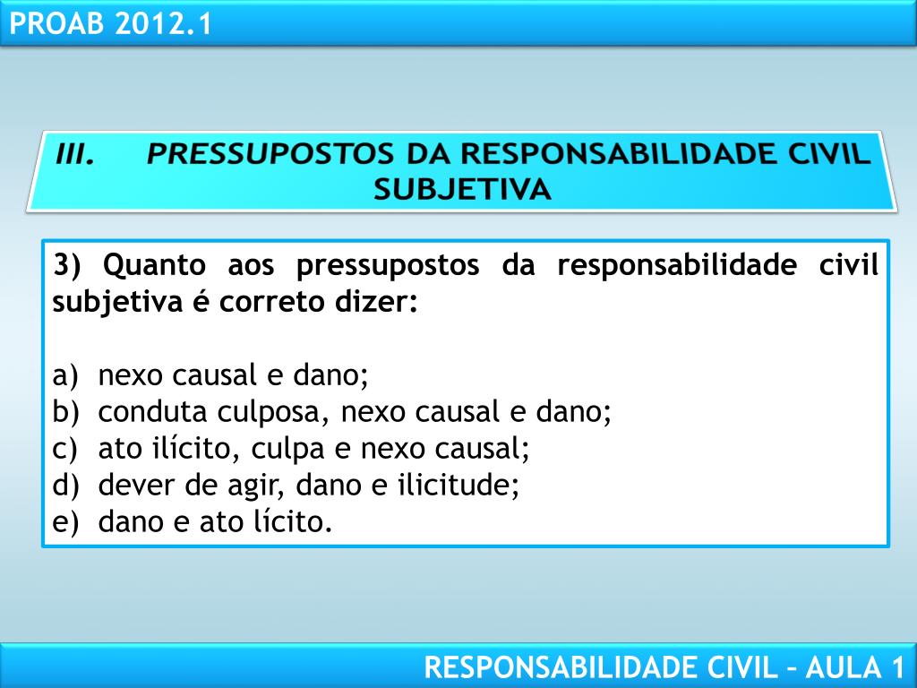 PPT PROAB 2012.1 RESPONSABILIDADE CIVIL PROFESSOR SERGIO CAVALIERI