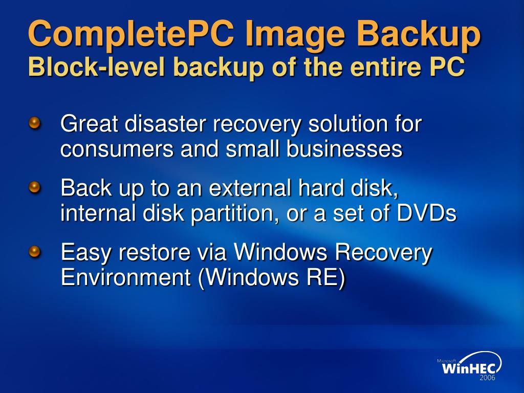 PPT Backup And Restore In Windows Vista And Windows Server Longhorn