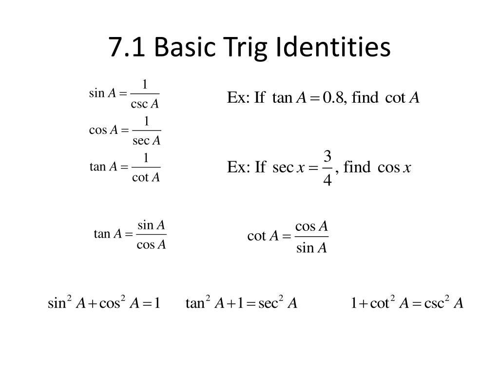 PPT Chapter 7 Trig Identities and Equations PowerPoint Presentation