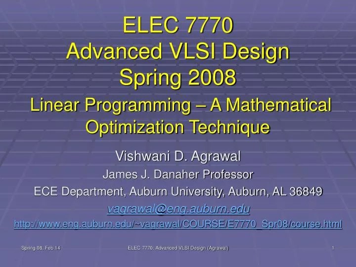 PPT ELEC 7770 Advanced VLSI Design Spring 2008 Linear Programming A