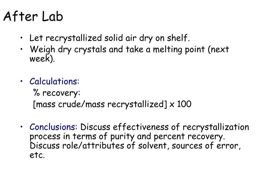How To Calculate Percent Recovery In Recrystallization