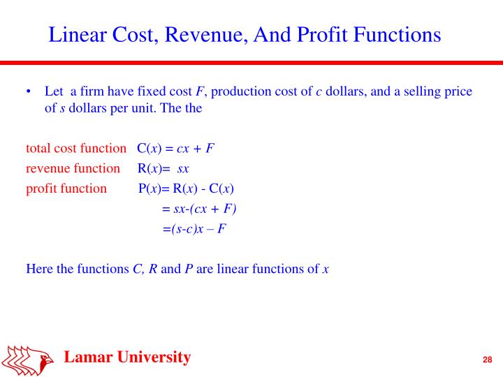 Cost Revenue And Profit Function Calculator
