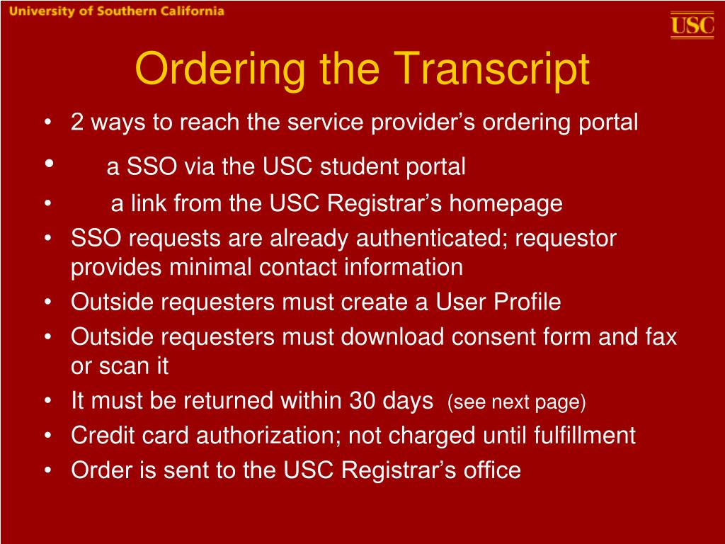 PPT PDF Transcripts The USC Experience PowerPoint Presentation, free