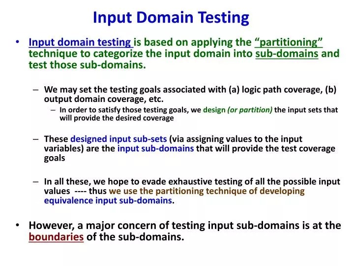 PPT Input Domain Testing PowerPoint Presentation ID853099
