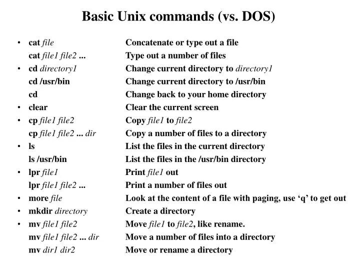 PPT Basic Unix commands (vs. DOS) PowerPoint Presentation, free
