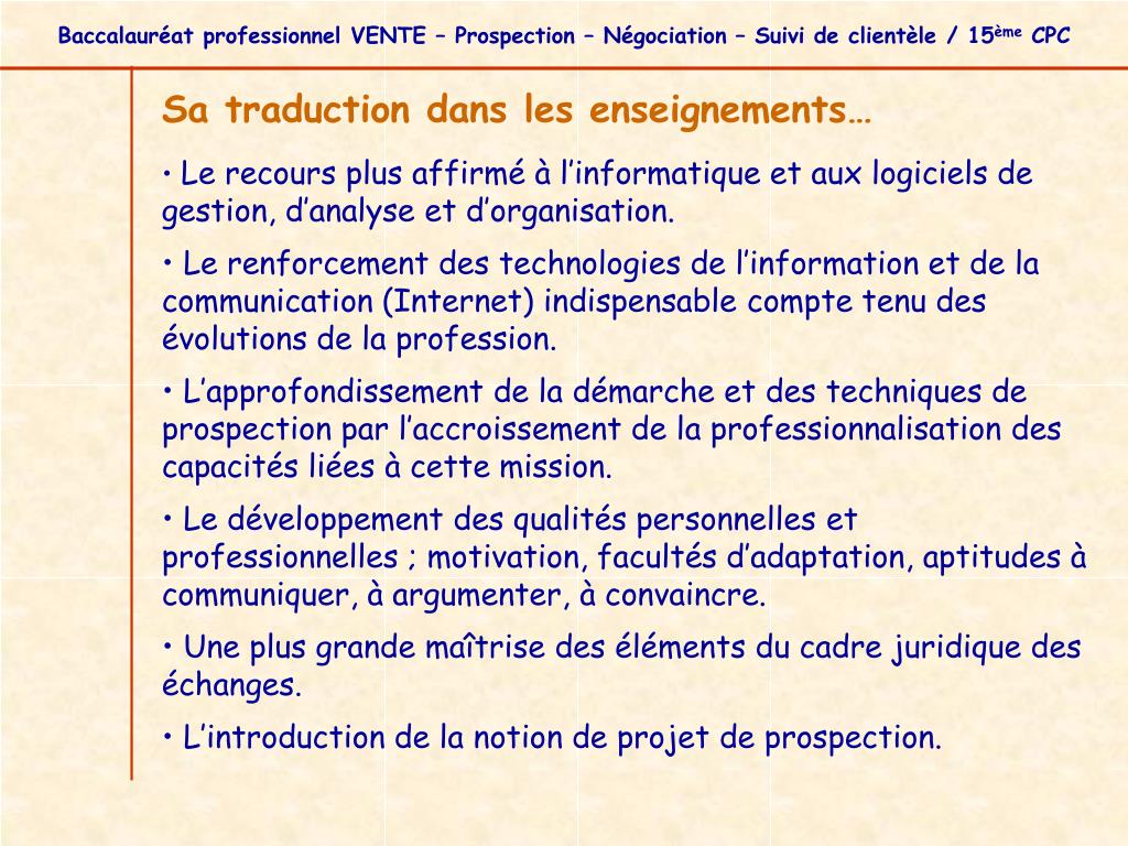 PPT Baccalauréat professionnel VENTE Prospection