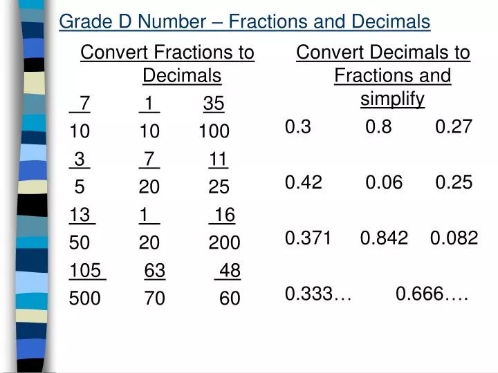 PPT Grade D Number Fractions and Decimals PowerPoint Presentation