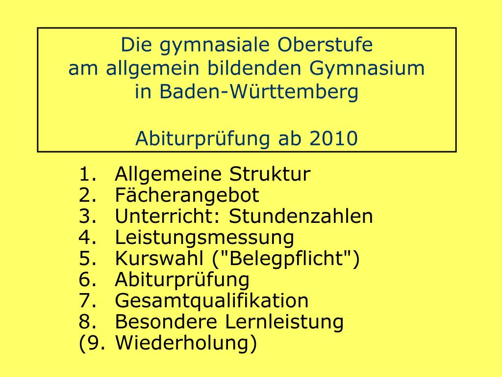 PPT Die gymnasiale Oberstufe am allgemein bildenden Gymnasium in