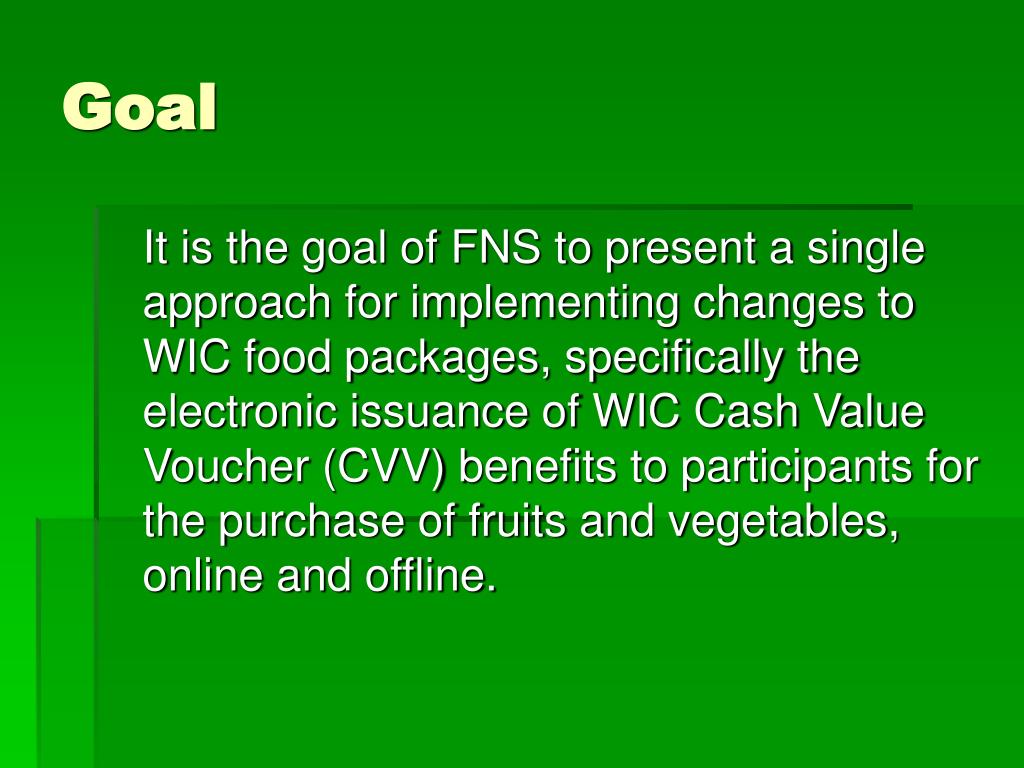 PPT WIC FRUITS AND VEGETABLES CASH VALUE VOUCHER (CVV) PowerPoint