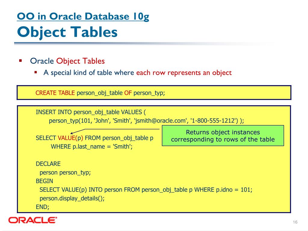 PPT Object Orientation in Oracle PowerPoint Presentation, free