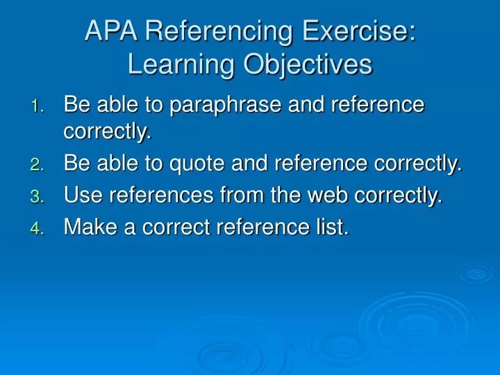 PPT APA Referencing Exercise Learning Objectives PowerPoint