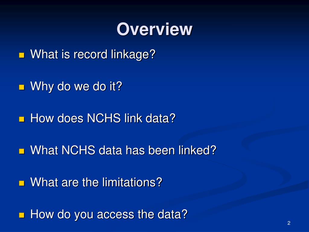 PPT NCHS Record Linkage Activities PowerPoint Presentation, free