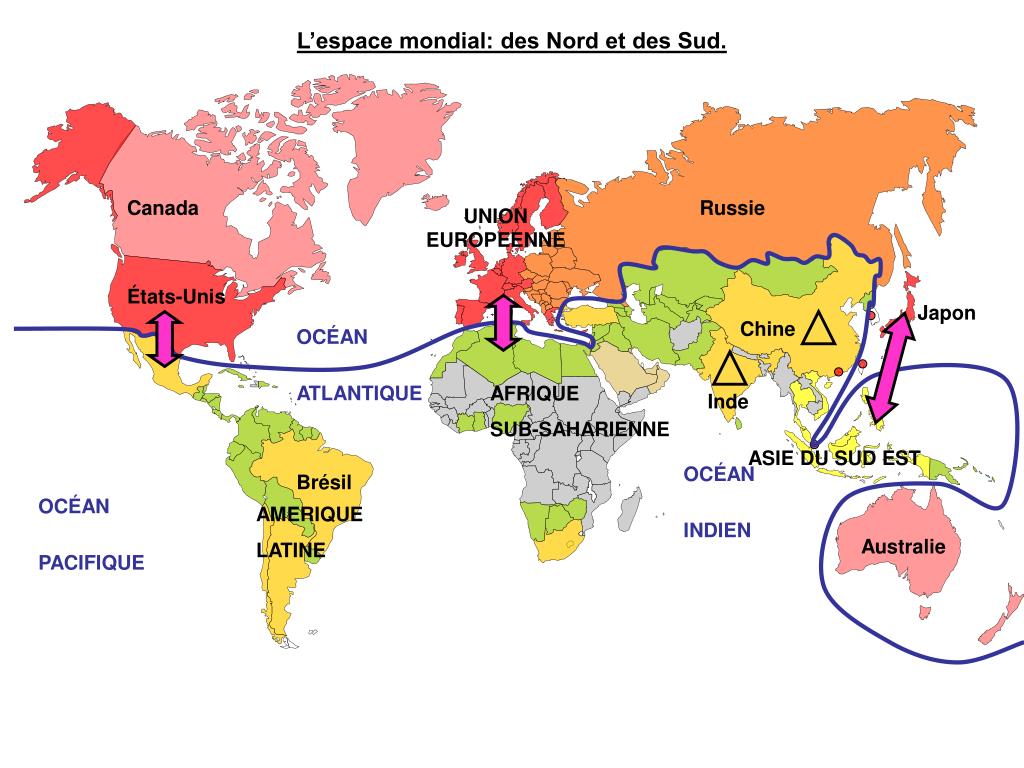 Carte Du Monde Nord Sud Est Ouest PPT L’espace mondial des Nord et des Sud. PowerPoint Presentation