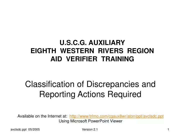 PPT U.S.C.G. AUXILIARY EIGHTH WESTERN RIVERS REGION AID VERIFIER