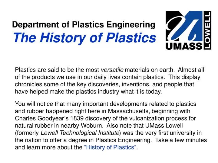 PPT Department of Plastics Engineering The History of Plastics
