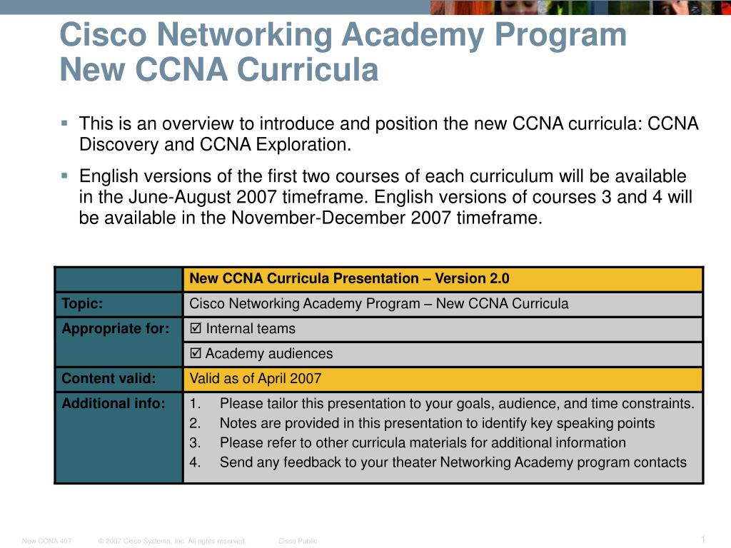 PPT Cisco Networking Academy Program New CCNA Curricula PowerPoint