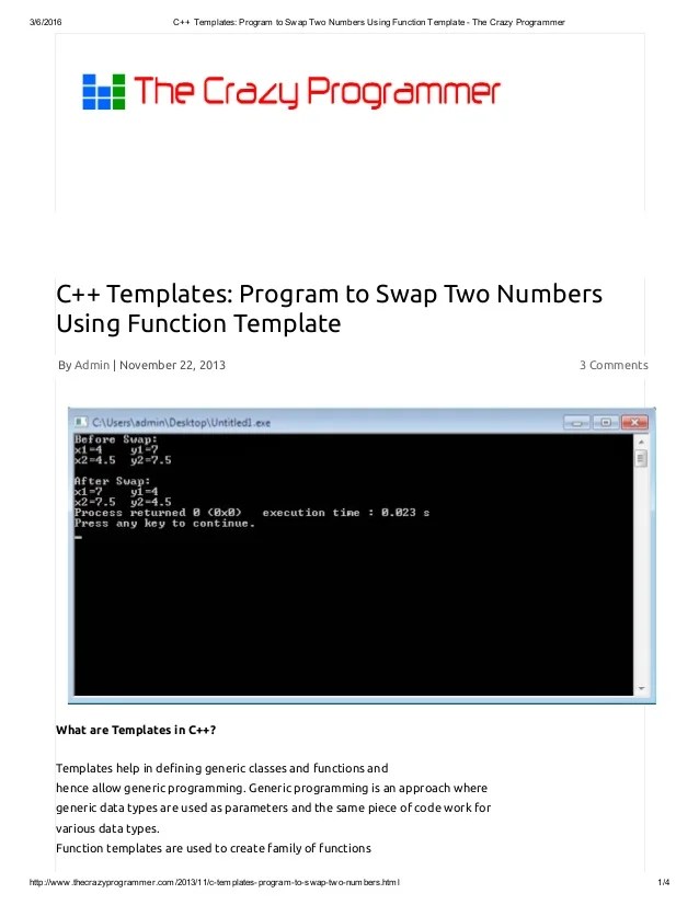 C++ Templates_ Program to Swap Two Numbers Using Function Template
