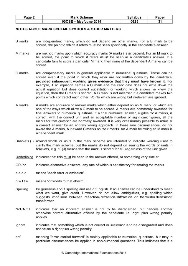 Marking Scheme Physics Paper 3 November 2013