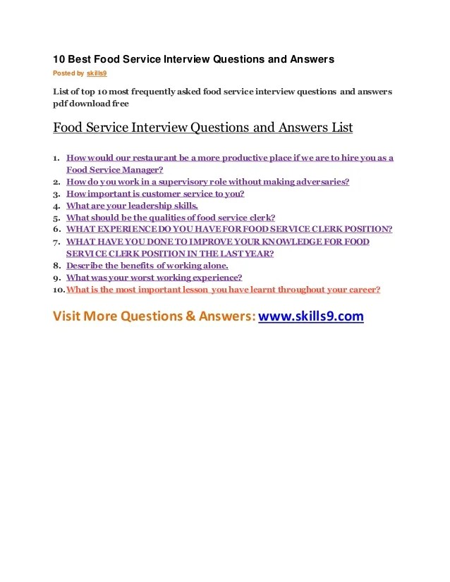 10 best food service interview questions and answers