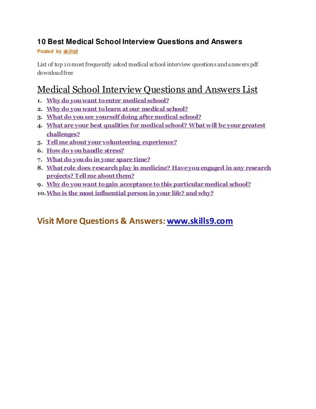 10 best medical school interview questions and answers