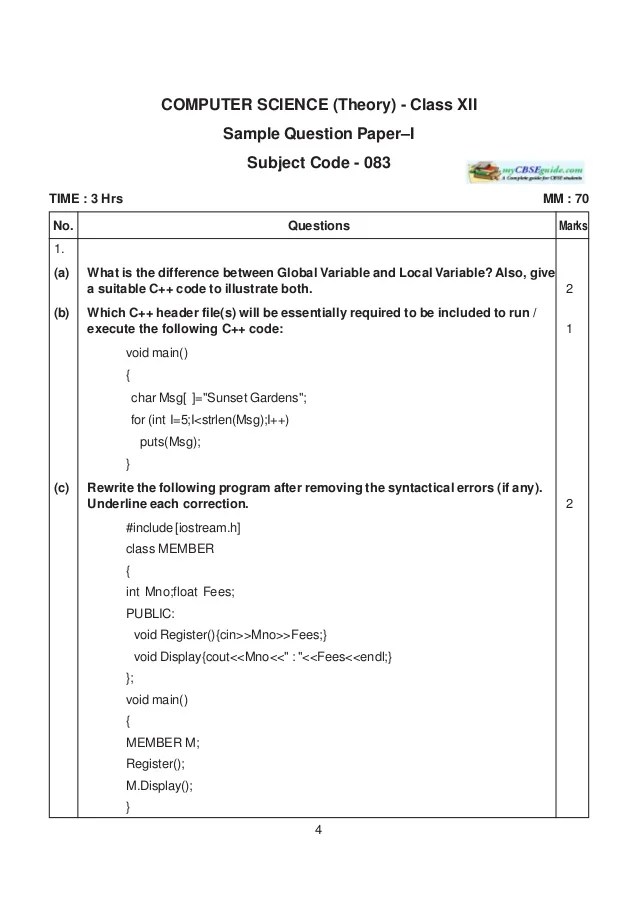 computer science sample papers 3