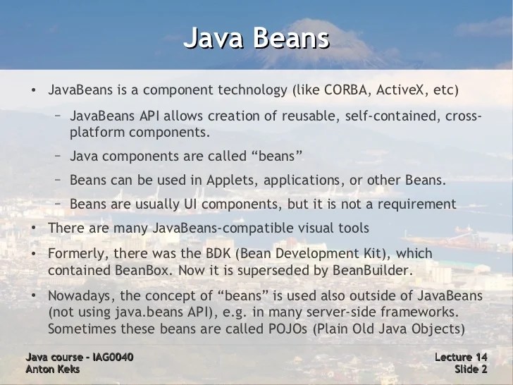 Java Course 14 Beans, Applets, GUI