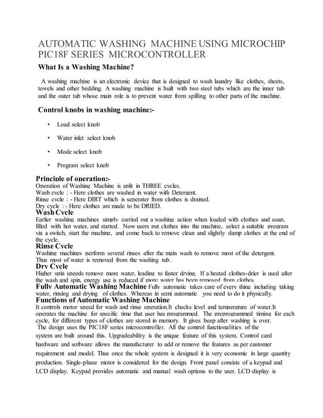 15 el83 automatic washing machine using microchip pic18f series microcontroller PDF