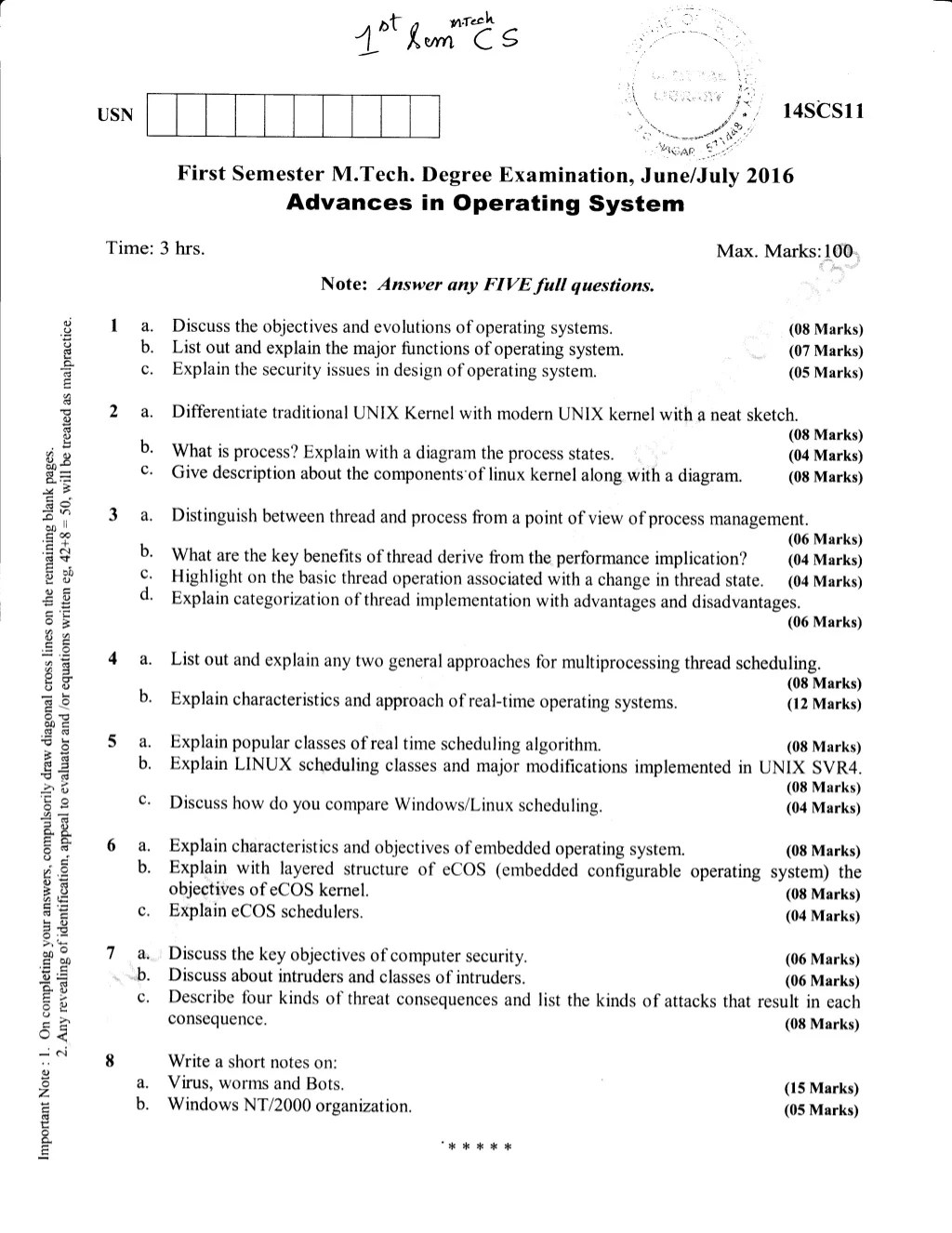 1st Semester M Tech Computer Science and Engineering (Jun