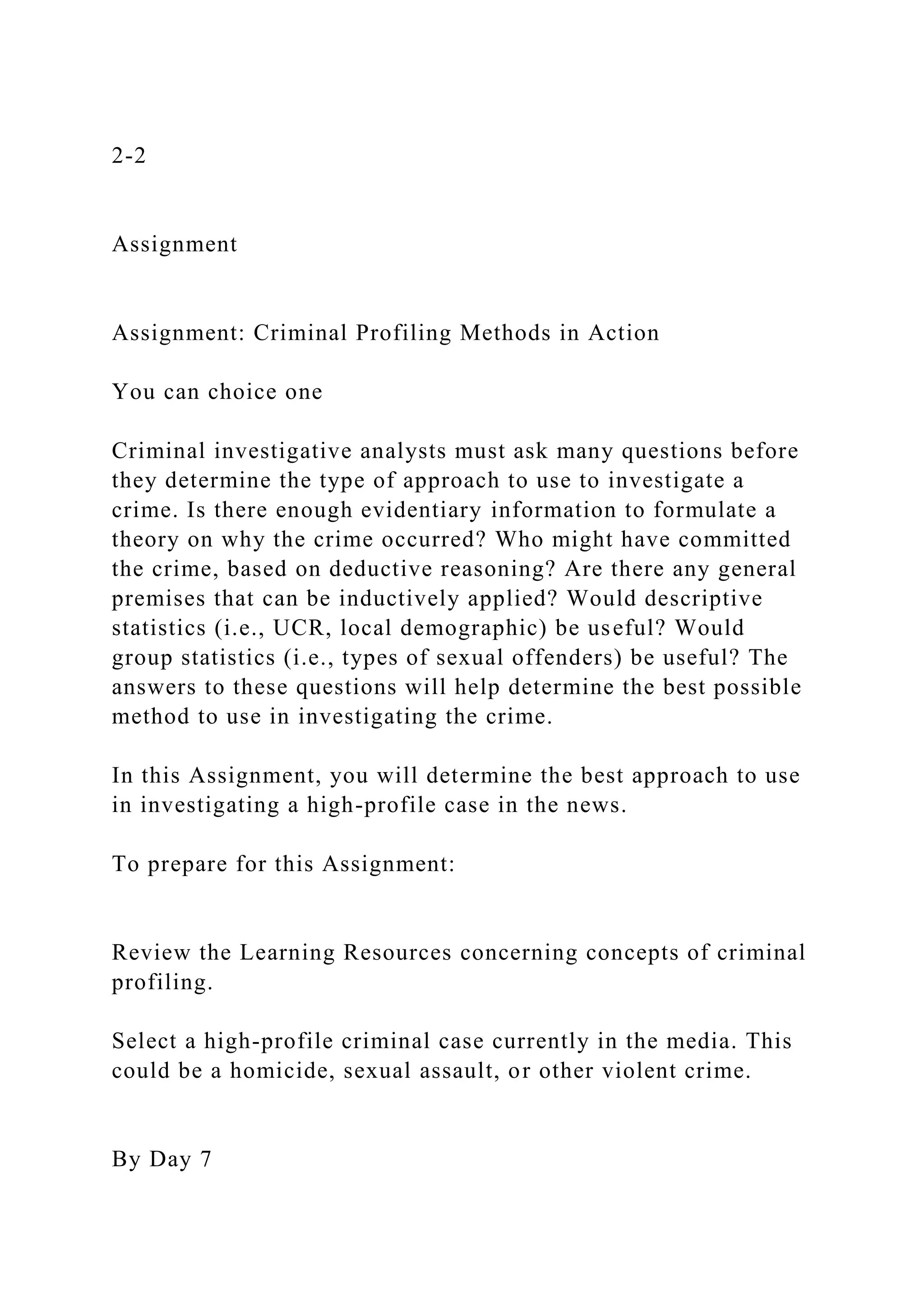 22AssignmentAssignment Criminal Profiling Methods in A.docx