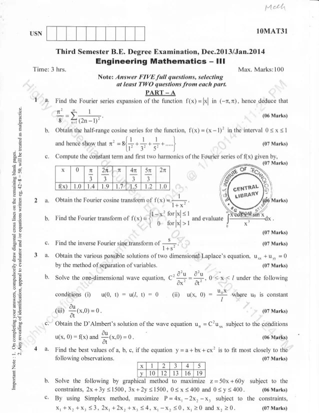 3rd Semester Mechanical Engineering (2013December