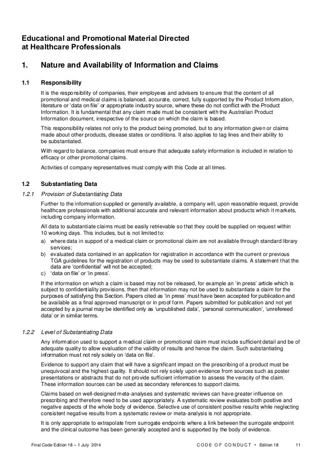 The Medicines Australia Code of Conduct