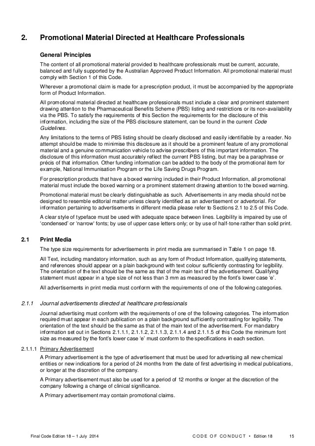 The Medicines Australia Code of Conduct