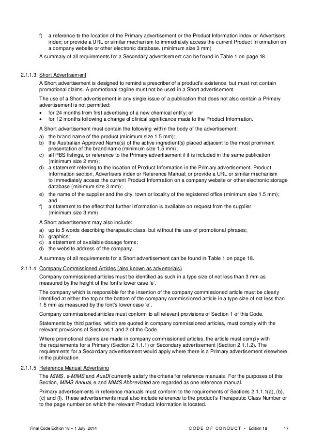 The Medicines Australia Code of Conduct