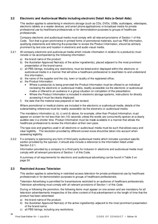 The Medicines Australia Code of Conduct