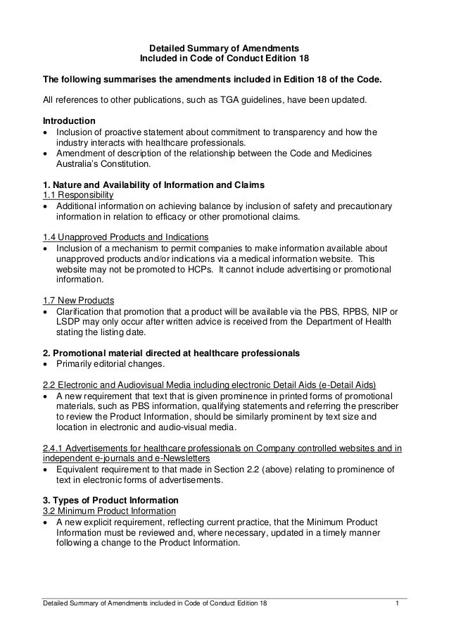 The Medicines Australia Code of Conduct Summary of the changes incl…