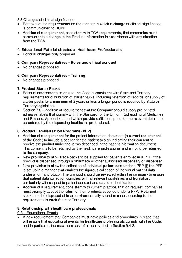 The Medicines Australia Code of Conduct Summary of the changes incl…